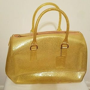 Yellow Jelly Handbag w/ Gold Glitter